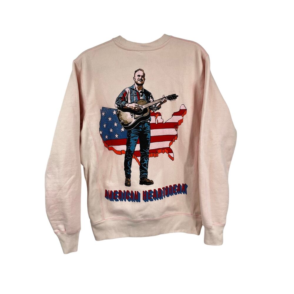 Zach Bryan American Heartbreak Official Tour Merch Sweatshirt USA Fleece Pink Sm